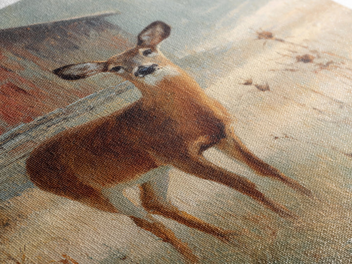 Deer Crossing a Misty Morning Field Framed Canvas Print, Country Art, Wall Decor, Farmhouse Decor, Fine Art, Country, COU-2x3-19