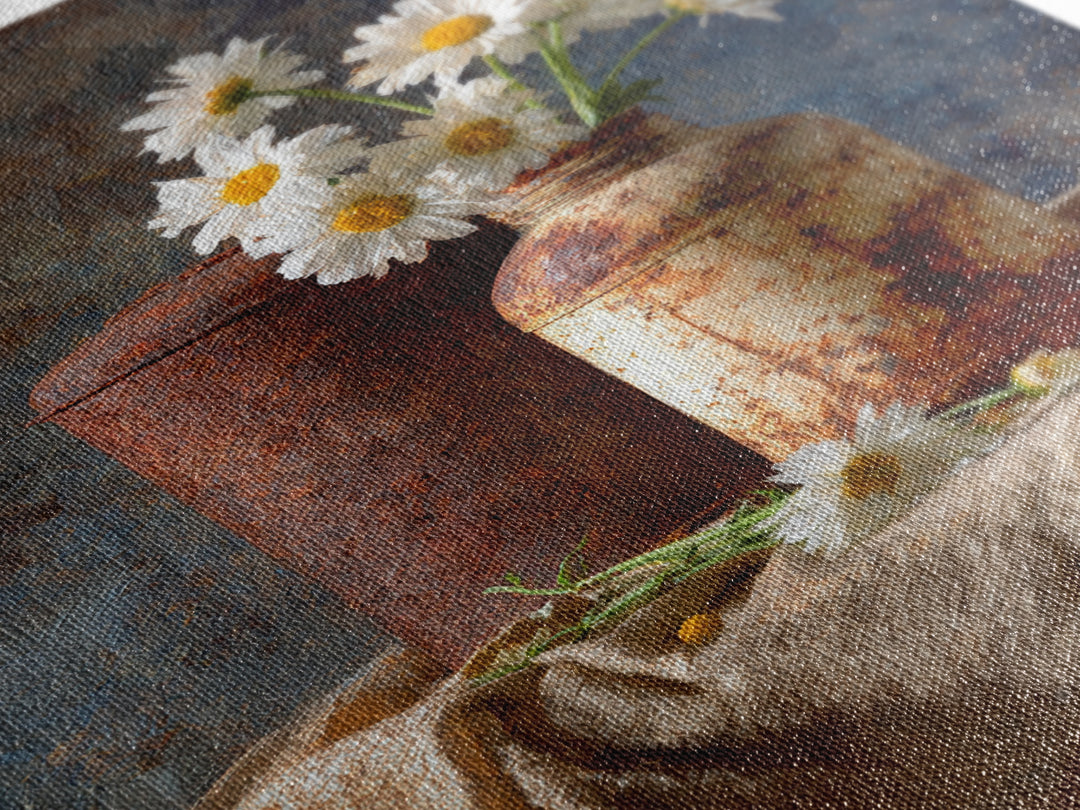 Milk Can and Daisies Rustic Still Life Framed Canvas Print, Country Art, Farmhouse Decor, Oil Painting, Country, COU-2x3-21