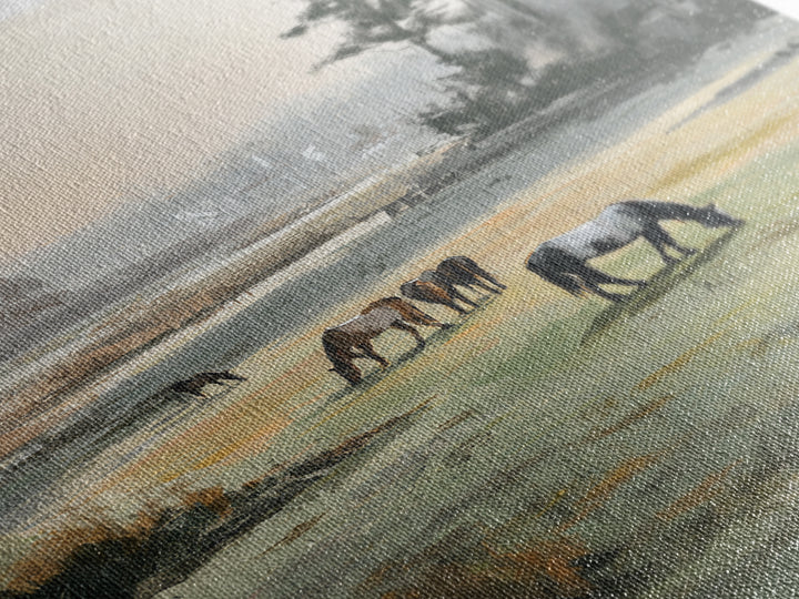 Rolling Pasture with Grazing Horses at Sunrise Canvas Print, Country Art, Original Painting, Farmhouse Decor, Country, COU-2x3-33