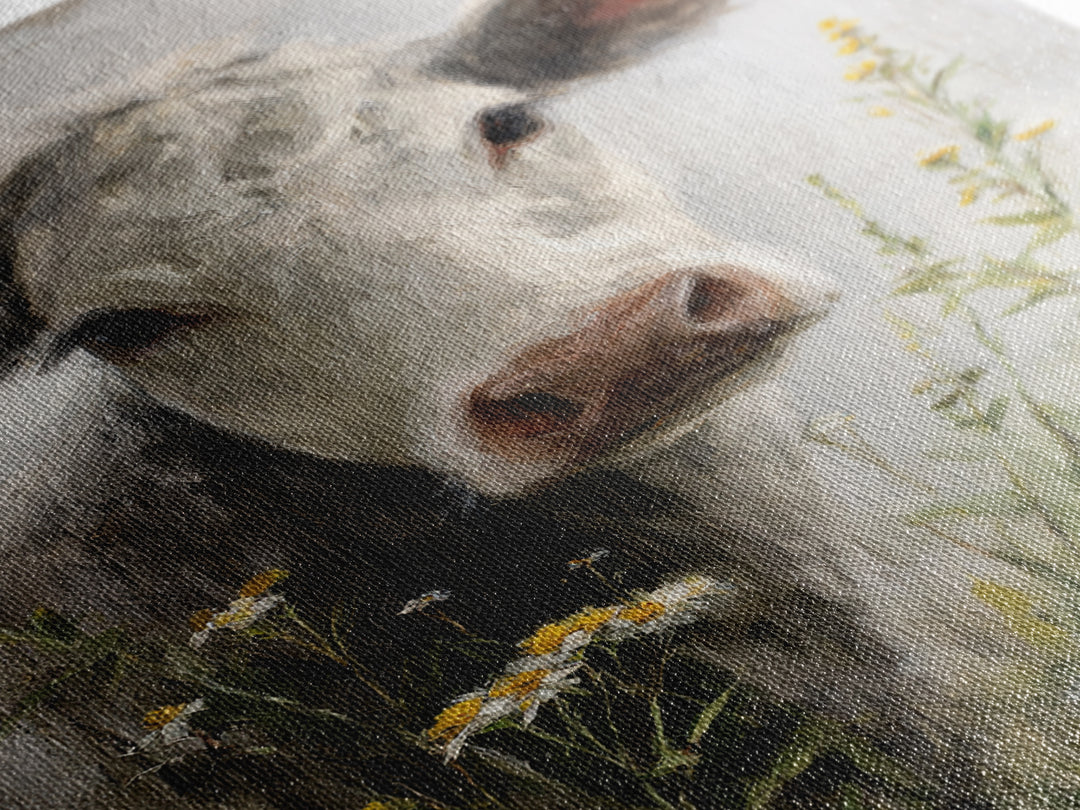 Cow Portrait with Gentle Farmhouse Personality Framed Canvas Print, Country Art, Digital Art Prints, Farmhouse Decor, Country, COU-2x3-36