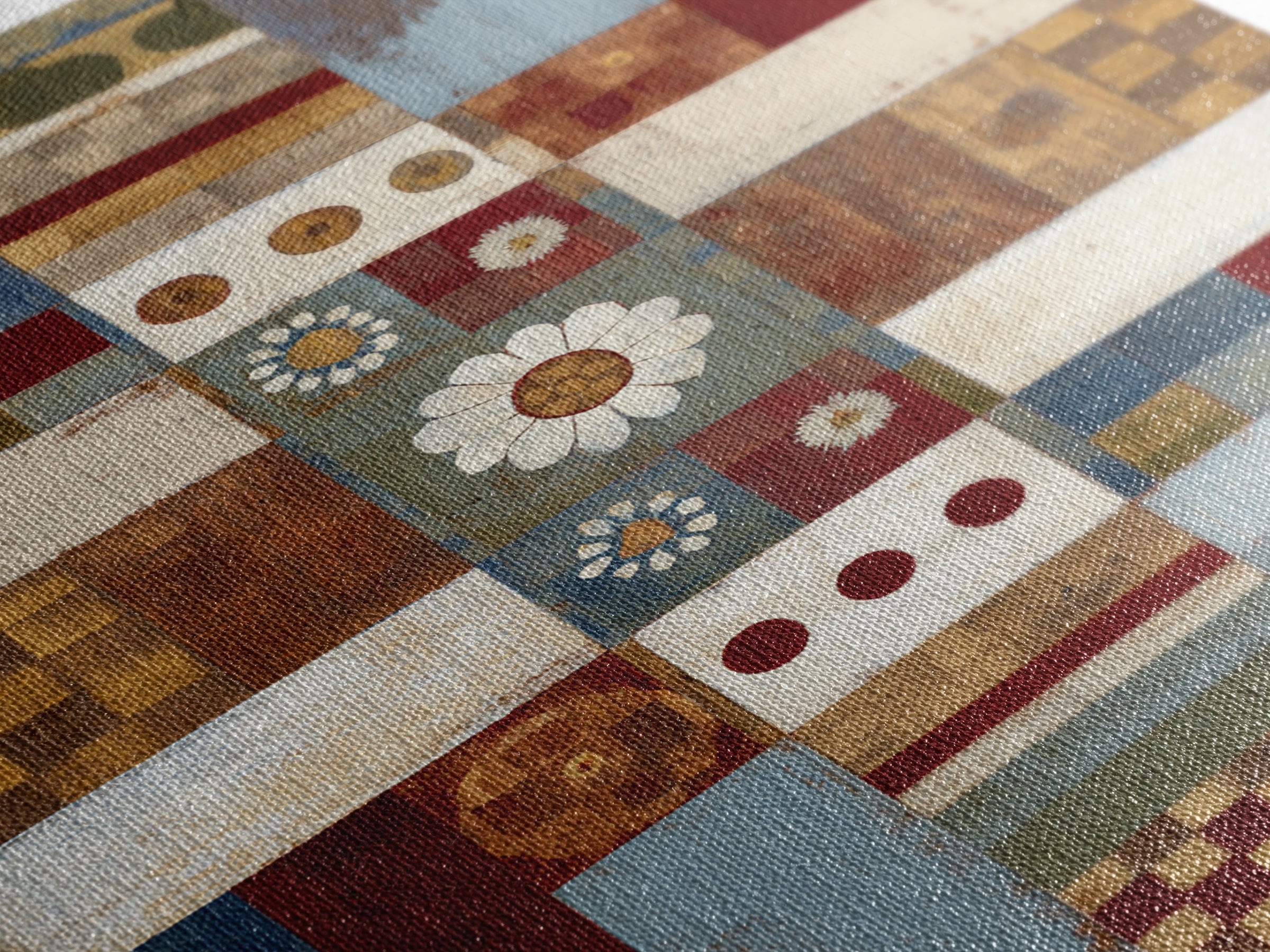 Quilt Geometric Folk Pattern Framed Canvas Print, Country Art, Landscape Wall Art, Farmhouse Decor, Abstract Art, Country, COU-2x3-44
