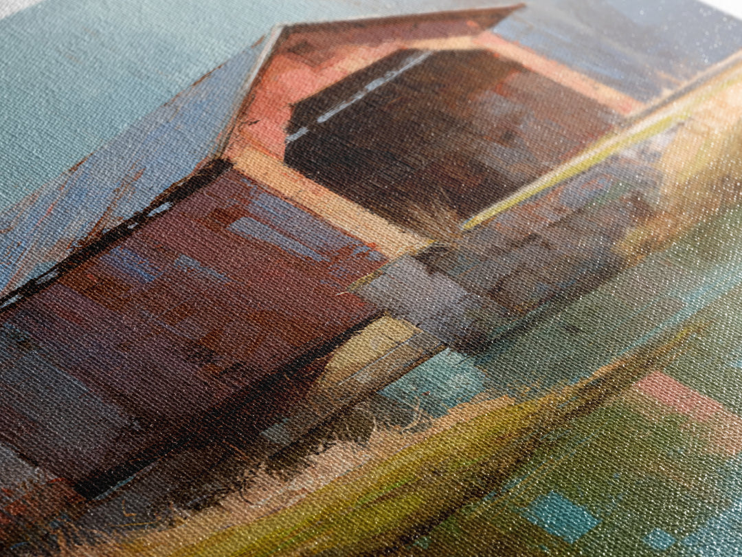 Covered Bridge over a Quiet Creek Framed Canvas Print, Country Art, Wall Art, Farmhouse Decor, Abstract Art, Country, COU-2x3-47