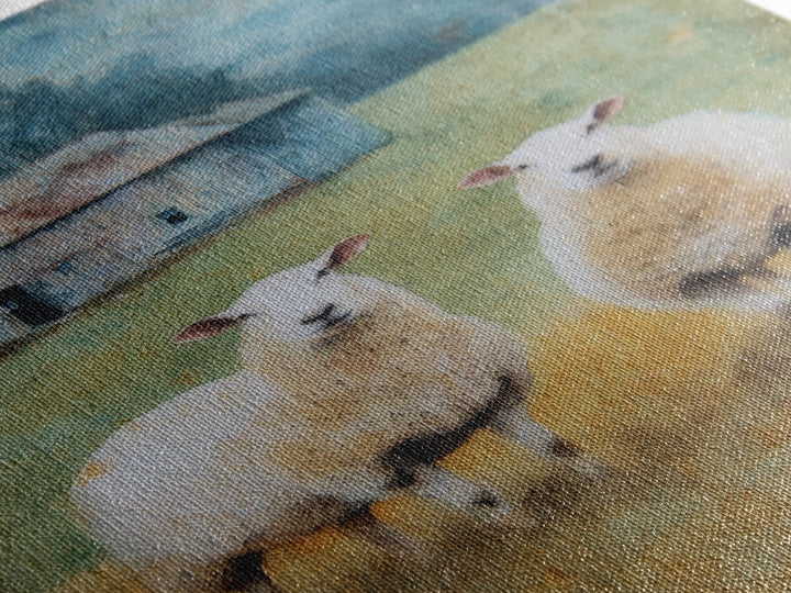 Watercolor Sheep in a Green Pasture Framed Canvas Print, Country Art, Textured Painting, Farmhouse Decor, Fine Art, Country, COU-2x3-55