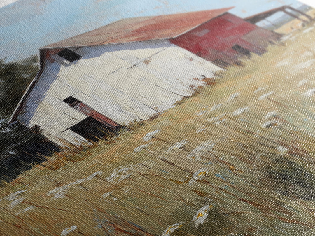White Farmhouse Surrounded by Tall Grass Canvas Print, Country Art, Home Decor, Farmhouse Decor, Oil Painting, Country, COU-2x3-66