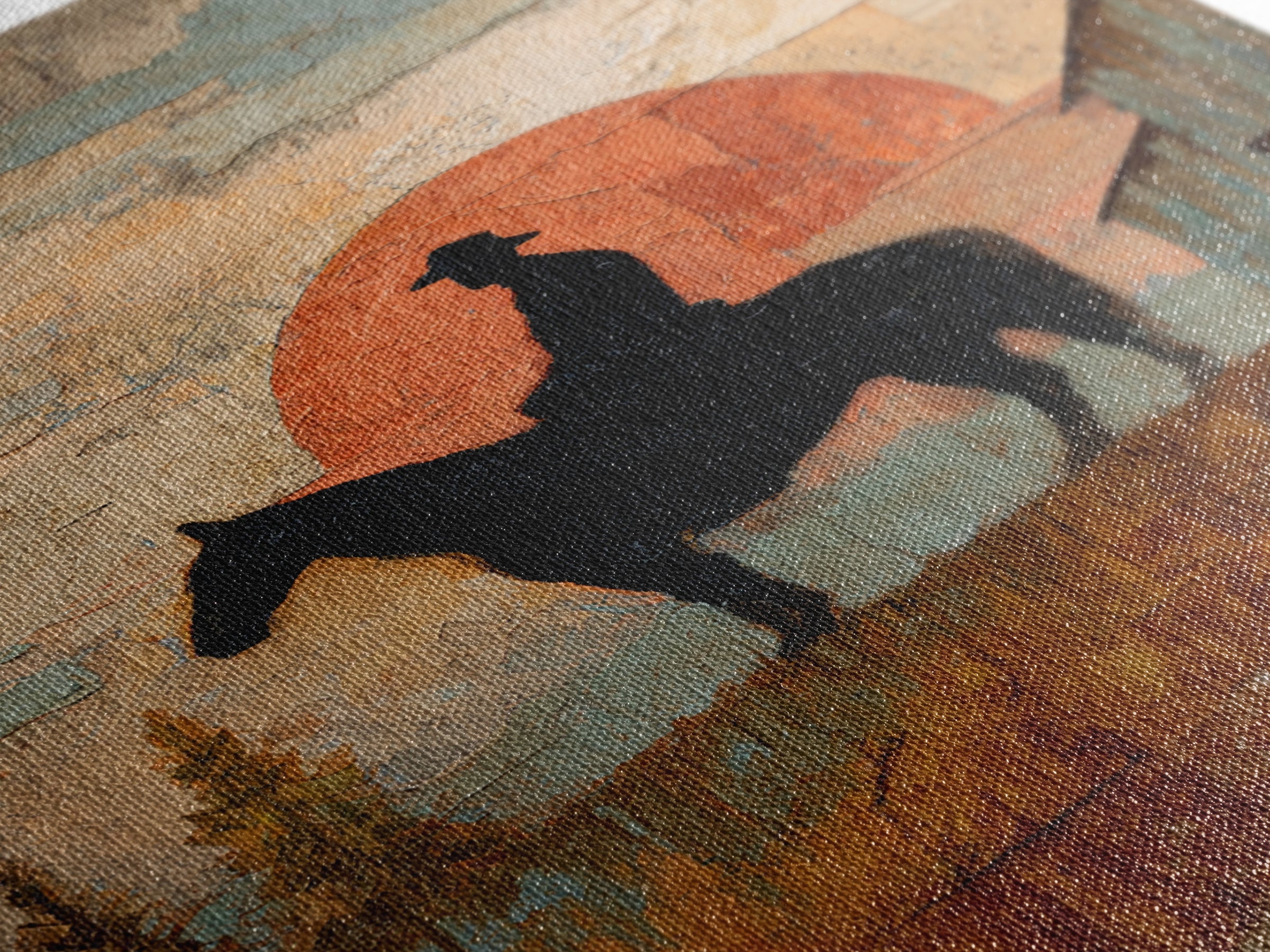 Horse and Rider Silhouette at Dusk Framed Canvas Print, Country Art, Large Wall Art, Farmhouse Decor, Fine Art, Country, COU-2x3-97
