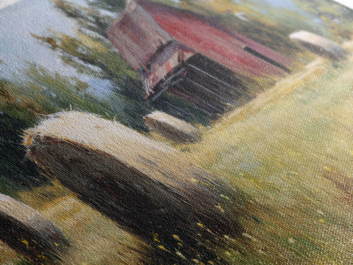 Hay Bales in Late Afternoon Sun Framed Canvas Print, Country Art, Eclectic Wall Art, Farmhouse Decor, Fine Art, Country, COU-3x1-12