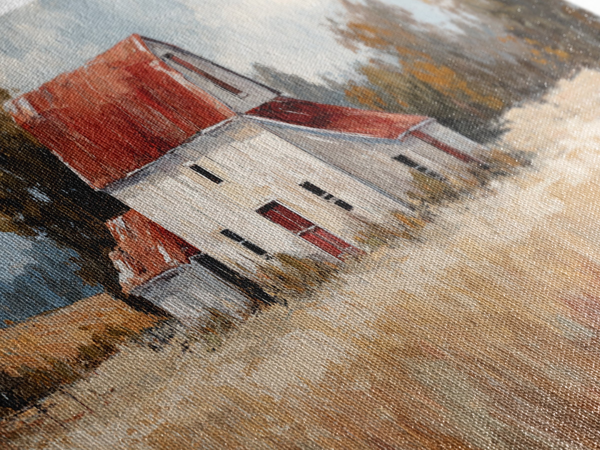 White Farmhouse Surrounded by Tall Grass Framed Canvas Print, Country Art, Art Prints, Farmhouse Decor, Fine Art, Country, COU-3x1-2