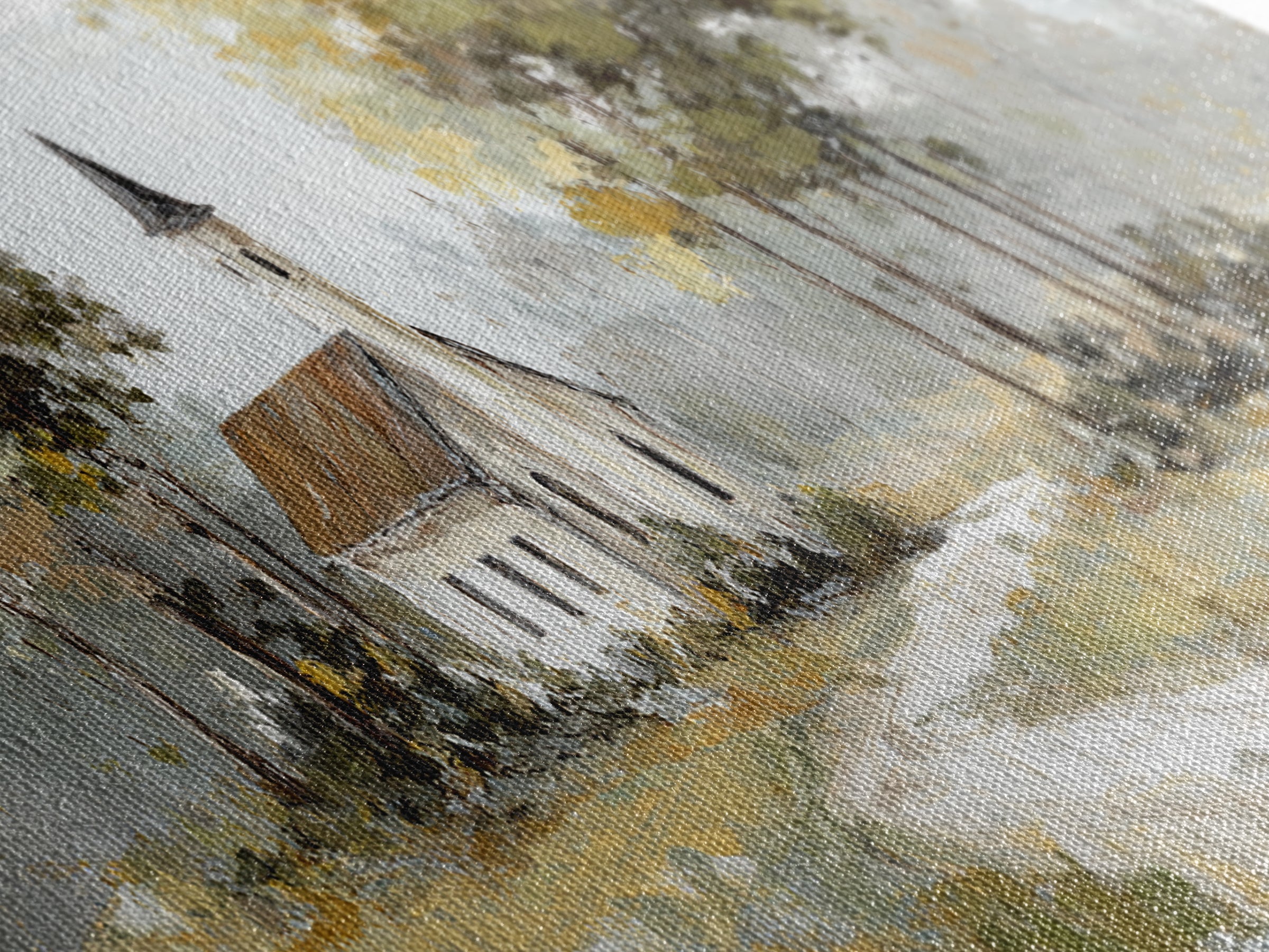Country Church Steeple Beyond Trees Canvas Print, Country Art, Luxury Decor, Farmhouse Decor, Fine Art, Country, COU-3x1-35