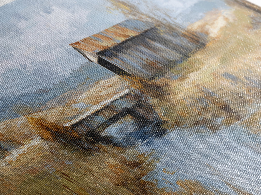 Covered Bridge over a Quiet Creek Framed Canvas Print, Country Art, Contemporary Art, Farmhouse Decor, Fine Art, Country, COU-3x1-55
