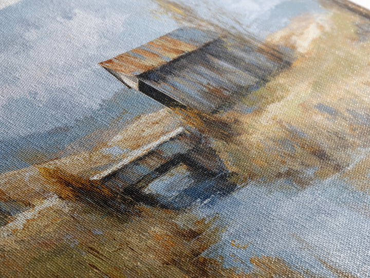Covered Bridge over a Quiet Creek Framed Canvas Print, Country Art, Contemporary Art, Farmhouse Decor, Fine Art, Country, COU-3x1-55