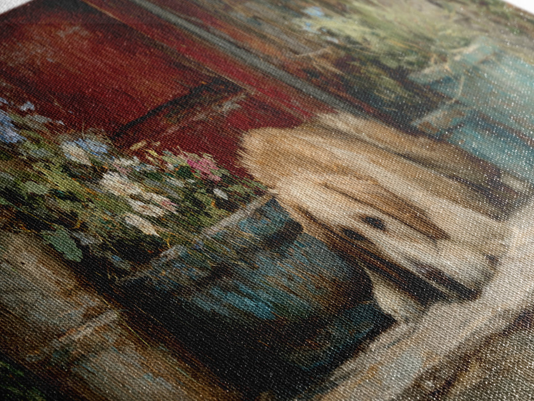 Dog Resting Beside a Porch Flower Pot Canvas Print, Country Art, Gallery Decor, Farmhouse Decor, Fine Art, Country, COU-3x1-62