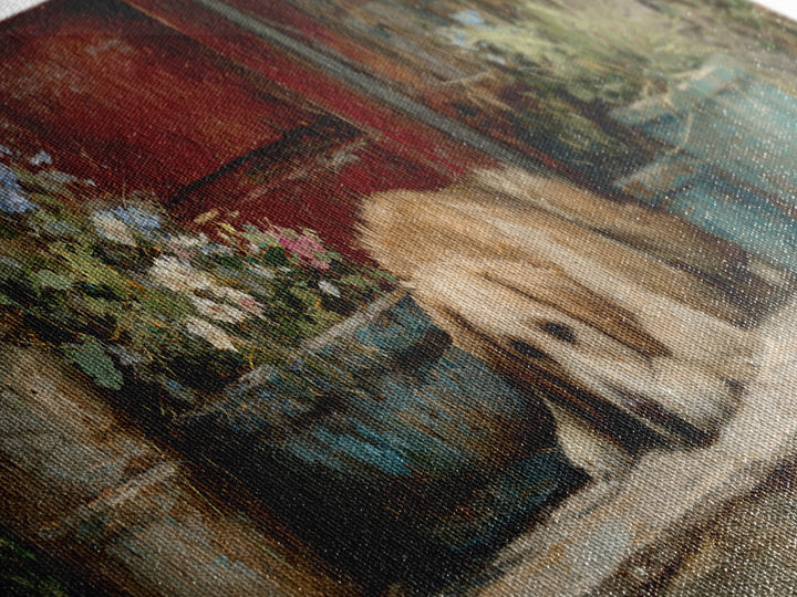 Dog Resting Beside a Porch Flower Pot Canvas Print, Country Art, Gallery Decor, Farmhouse Decor, Fine Art, Country, COU-3x1-62
