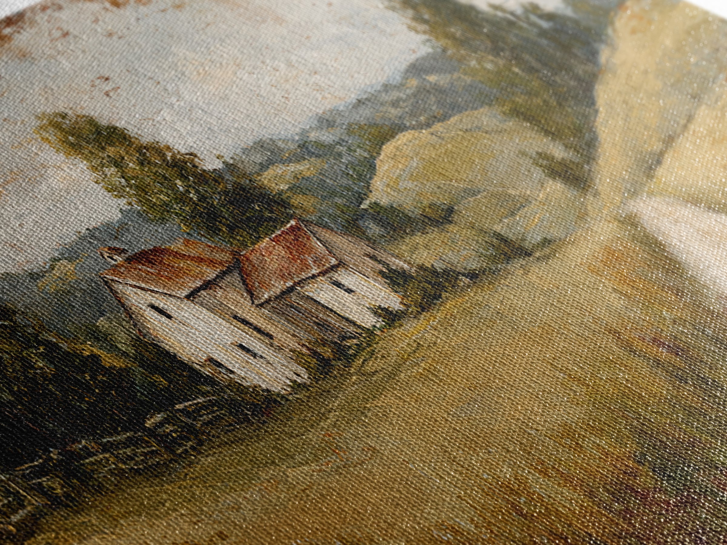 Country Road Disappearing into Green Hills Canvas Print, Country Art, Oil Painting, Farmhouse Decor, Fine Art, Country, COU-3x1-71