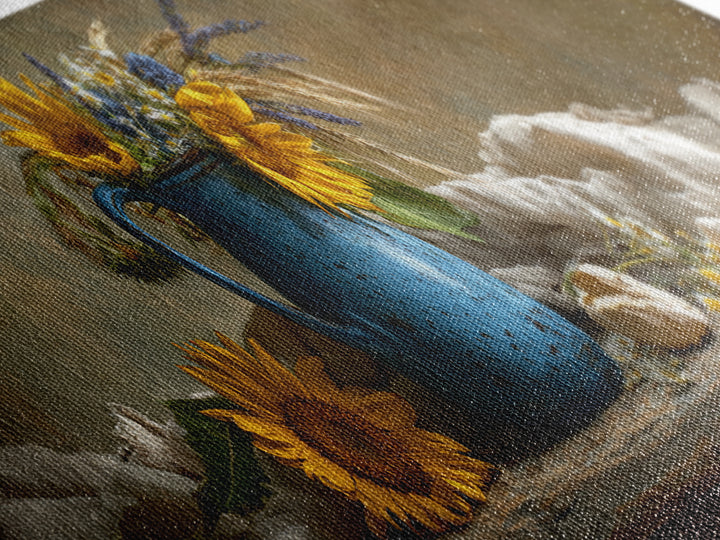 Sunflowers in a Blue Enamel Pitcher Canvas Print, Country Art, Wall Decor, Farmhouse Decor, Fine Art, Country, Wall Art, COU-3x1-96