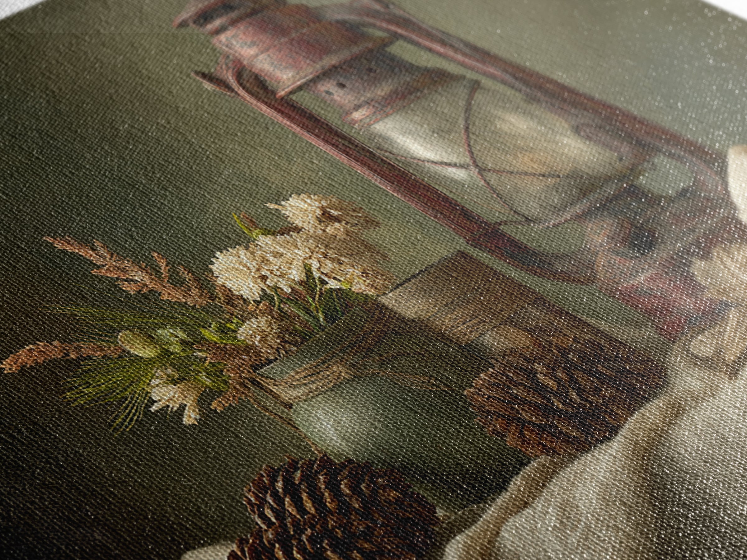 Old Lantern and Pinecones Still Life Framed Canvas Print, Country Art, Modern Decor, Farmhouse Decor, Oil Painting, Country, COU-3x2-100
