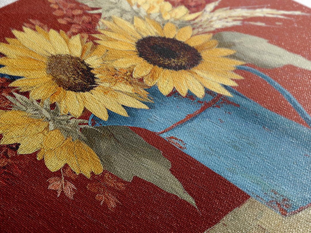 Sunflowers in a Blue Enamel Pitcher Canvas Print, Country Art, Digital Print, Farmhouse Decor, Oil Painting, Country, COU-3x2-12