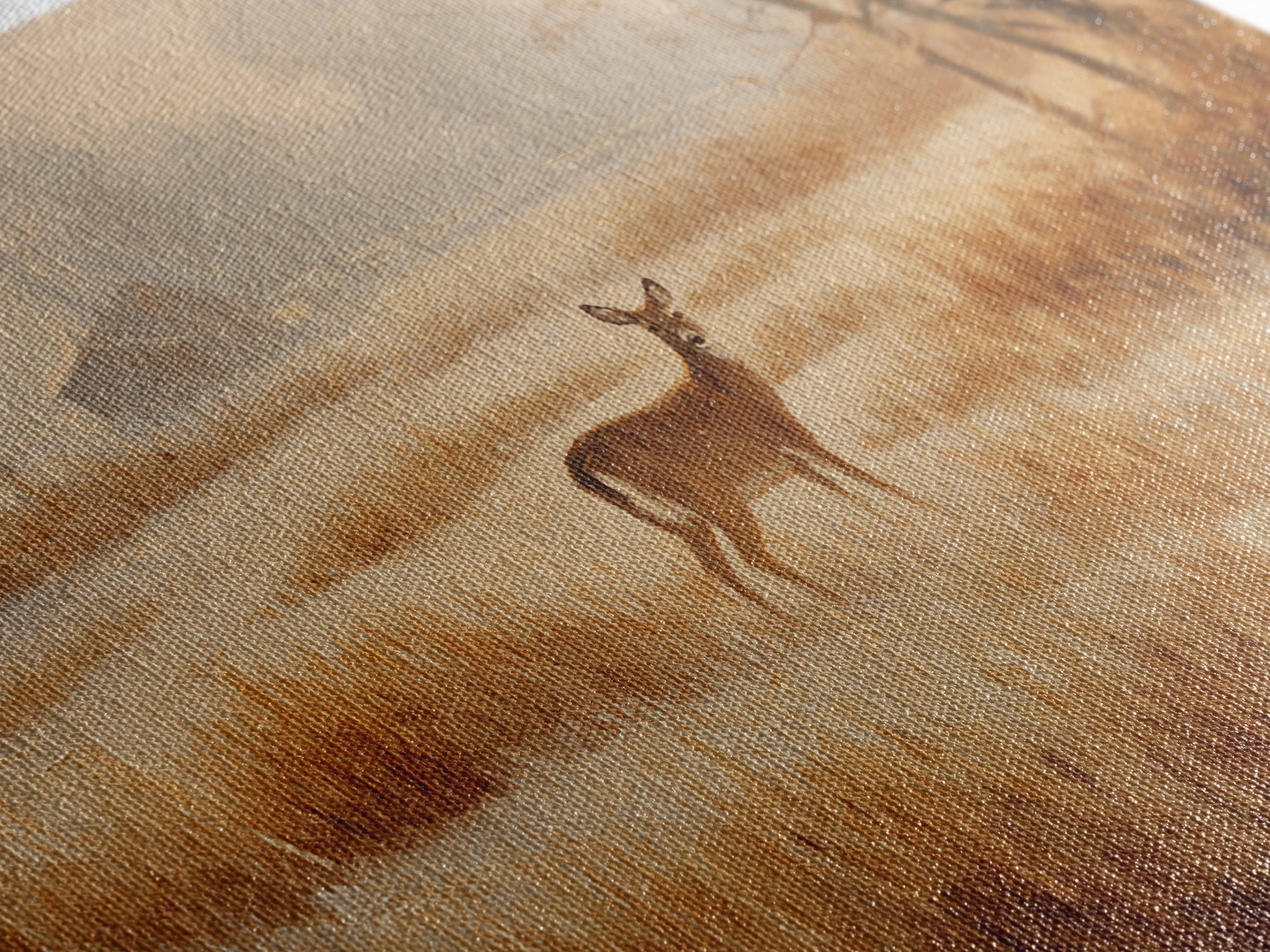 Deer Crossing a Misty Morning Field Framed Canvas Print, Country Art, Oil Painting, Farmhouse Decor, Fine Art, Country, COU-3x2-15