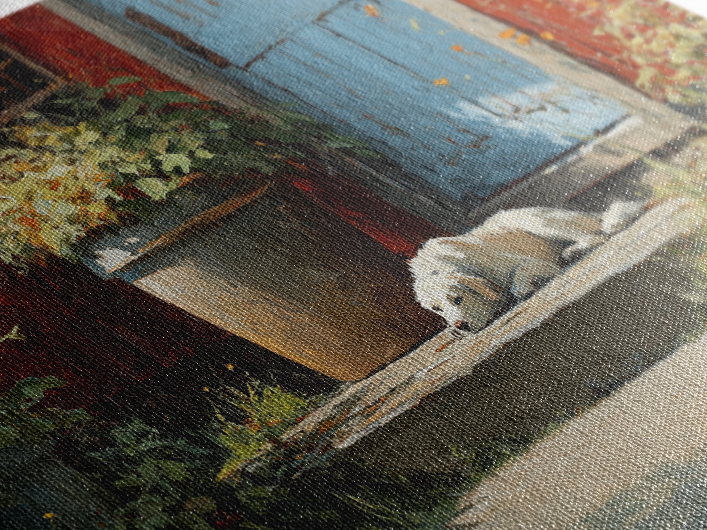 Dog Resting Beside a Porch Flower Pot Framed Canvas Print, Country Art, Farmhouse Decor, Fine Art, Country, Gallery Wall Art, COU-3x2-50