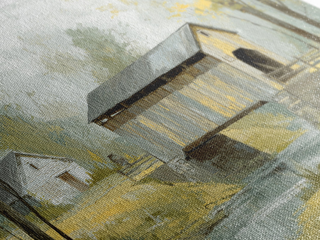 Covered Bridge over a Quiet Creek Canvas Print, Country Art, Textured Painting, Farmhouse Decor, Watercolor Art, Country, COU-3x2-67