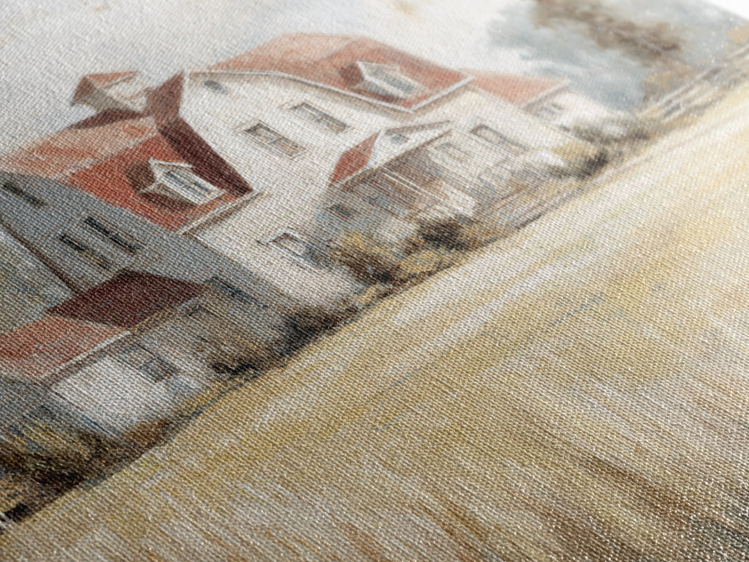 White Farmhouse Surrounded by Tall Grass Framed Canvas Print, Country Art, Watercolor Painting, Farmhouse Decor, Country, COU-3x2-86
