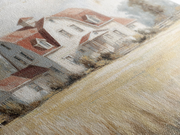White Farmhouse Surrounded by Tall Grass Framed Canvas Print, Country Art, Watercolor Painting, Farmhouse Decor, Country, COU-3x2-86