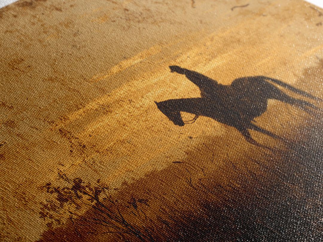 Horse and Rider Silhouette at Dusk Canvas Print, Country Art, Landscape Wall Art, Farmhouse Decor, Fine Art, Country, COU-3x2-93