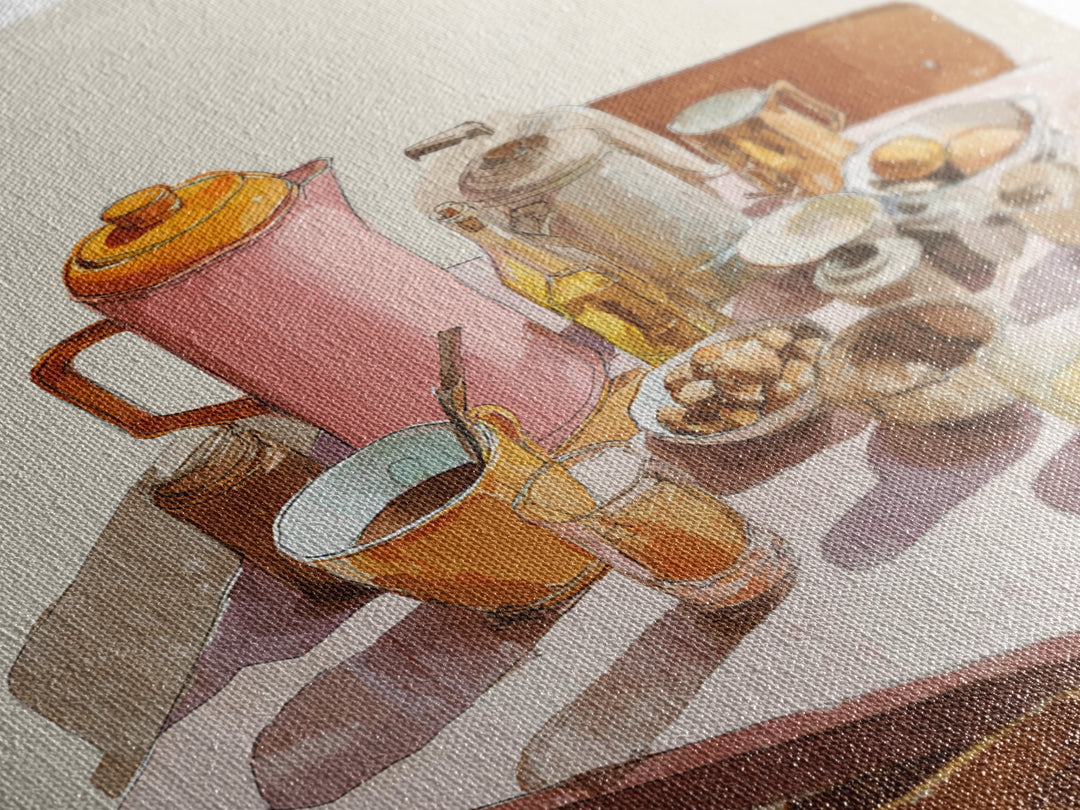 Mid Century Coffee Pot Canvas Print, Coffee Shop Art, Kitchen Wall Decor, Cafe Decor, Oil Painting, Cafe, Fine Art Print, CSA-1x1-22