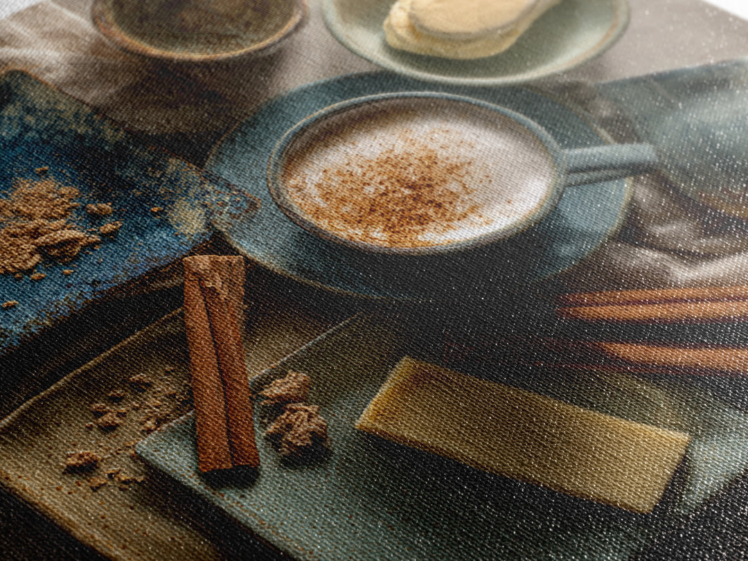 Cinnamon Sticks and Cappuccino Foam Still Life Framed Canvas Print, Coffee Shop Art, Gothic Wall Art, Cafe Decor, CSA-1x1-24