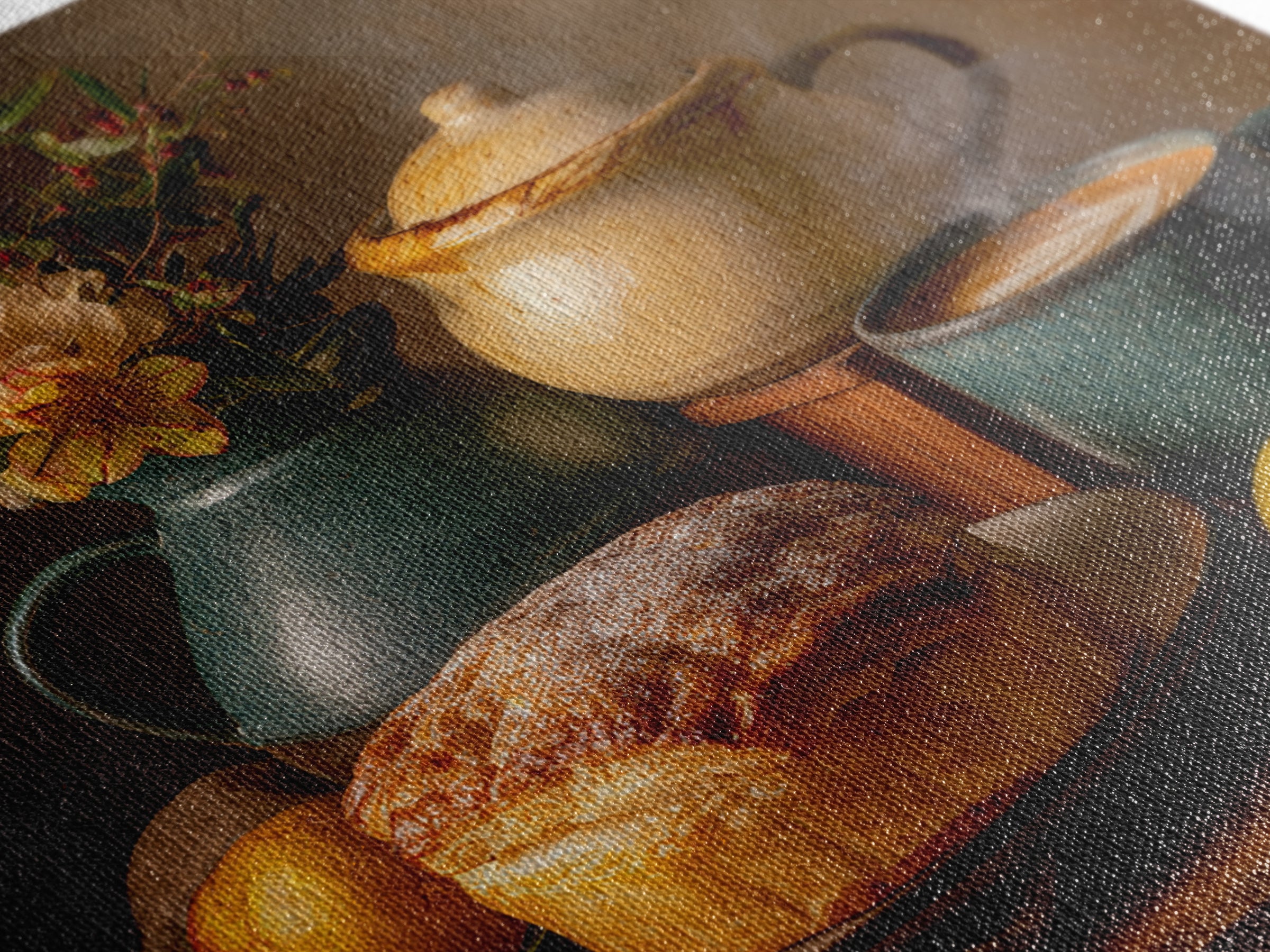 Sunlit Pastry and Coffee Arrangement Framed Canvas Print, Coffee Shop Art, Kitchen Wall Decor, Cafe Decor, Oil Painting, Cafe, CSA-1x1-43