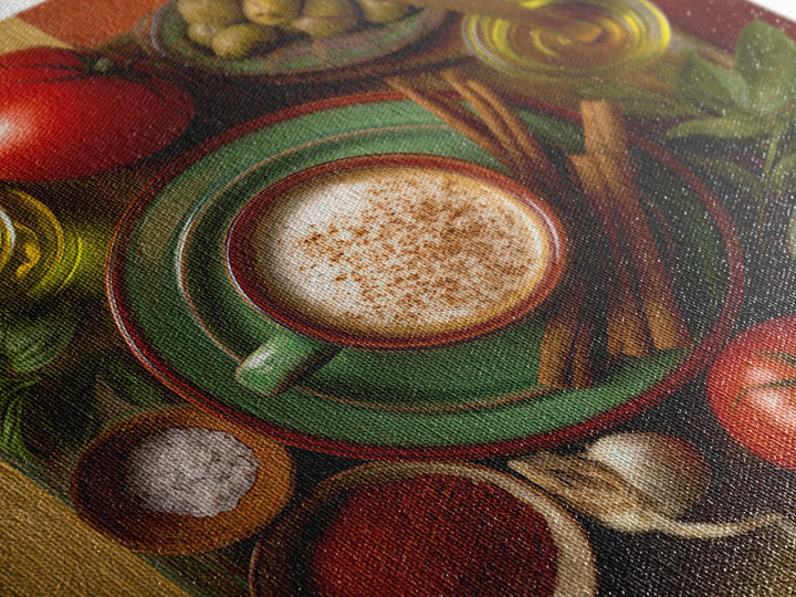 Cinnamon Sticks and Cappuccino Foam Still Life Framed Canvas Print, Coffee Shop Art, Coffee, Cafe Decor, Fine Art, Cafe, CSA-1x1-48