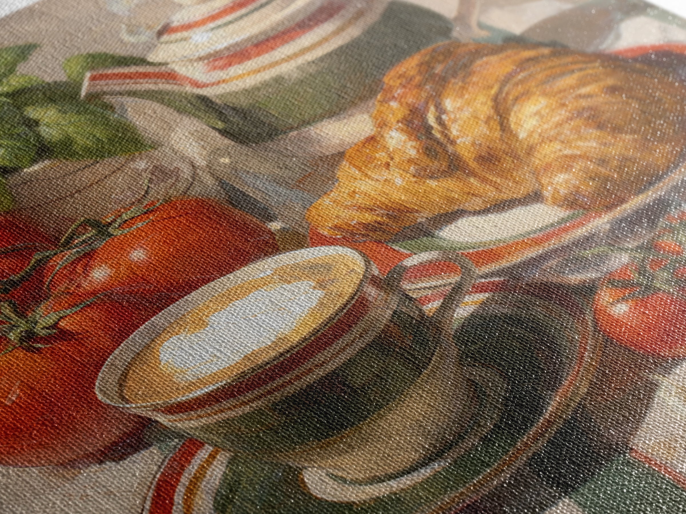 Croissant and Cappuccino on Striped Cloth Canvas Print, Coffee Shop Art, Fine Art Print, Cafe Decor, Fine Art, Cafe, Printable, CSA-1x1-5