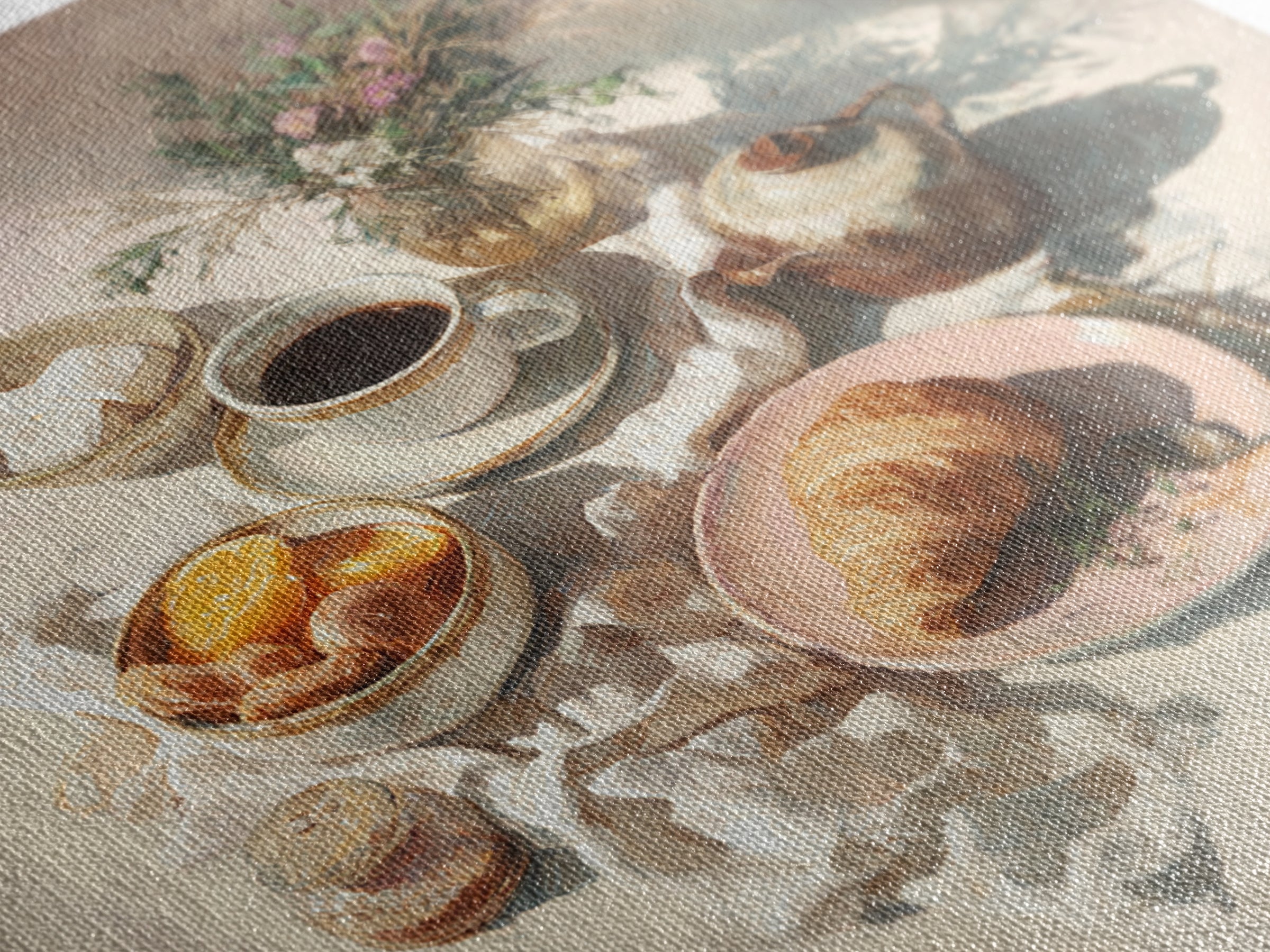 Sunlit Pastry and Coffee Arrangement Canvas Print, Coffee Shop Art, Room Decor, Cafe Decor, Fine Art, Cafe, Canvas Wall Art, CSA-1x1-91