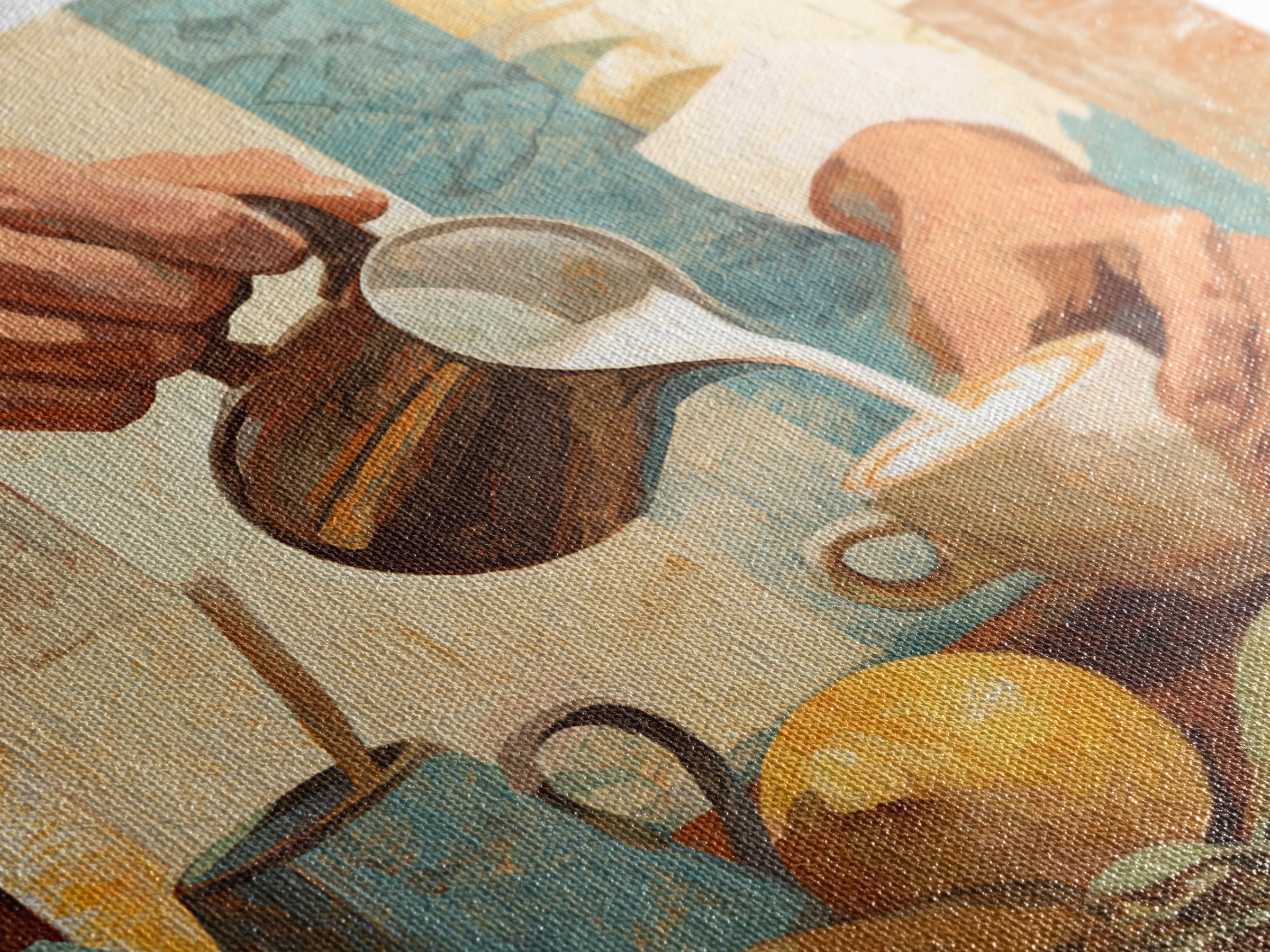 Barista Hands Pouring Milk into Espresso Framed Canvas Print, Coffee Shop Art, Wall Art, Cafe Decor, Oil Painting, Cafe, CSA-1x1-93