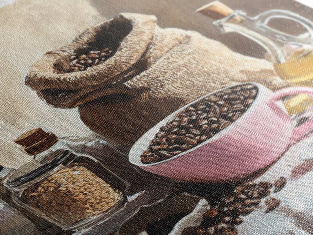 Coffee Beans and Burlap Sack Still Life Canvas Print, Coffee Shop Art, Textured Painting, Cafe Decor, Fine Art, Cafe, CSA-1x1-98