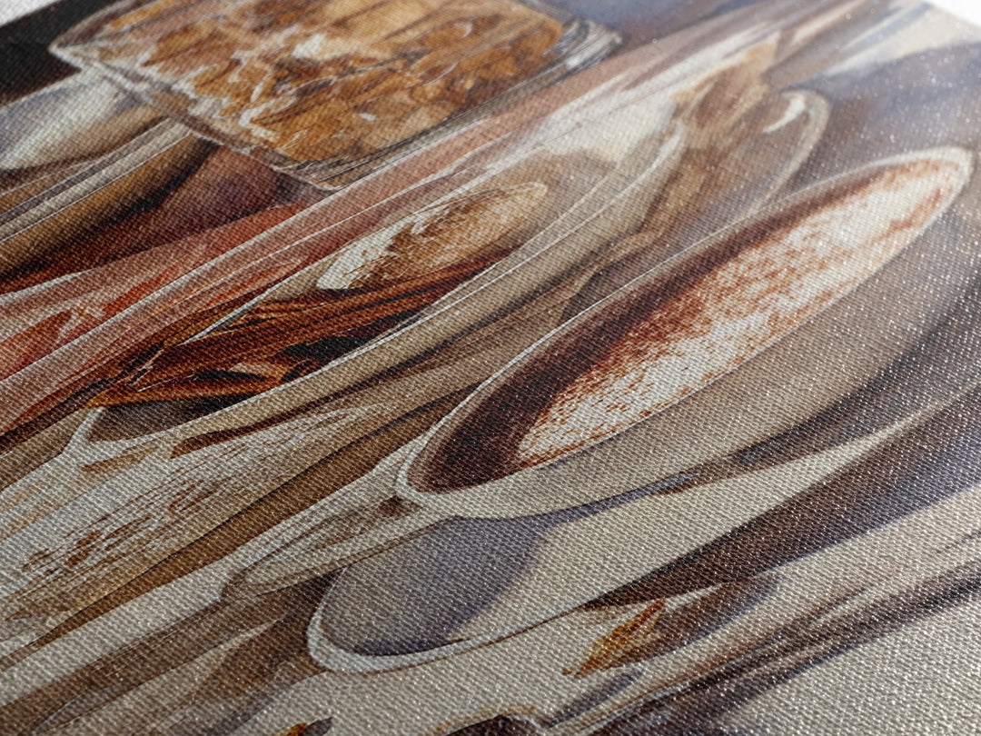 Cinnamon Sticks and Cappuccino Foam Still Life Canvas Print, Coffee Shop Art, Printable Art, Cafe Decor, Abstract Art, Cafe, CSA-1x3-60