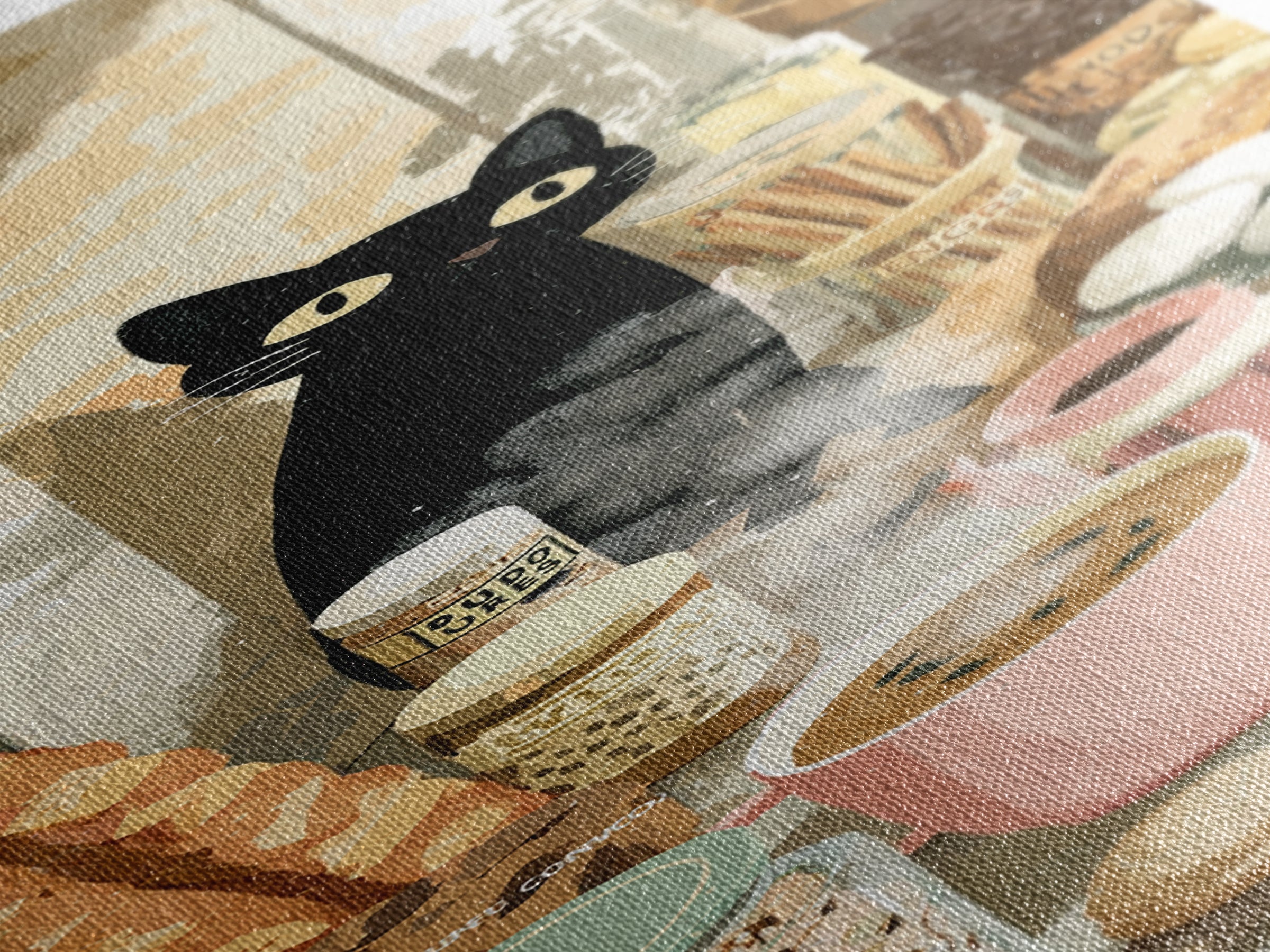Black Cat Beside a Steaming Cup Canvas Print, Coffee Shop Art, Textured Painting, Cafe Decor, Fine Art, Cafe, Kitchen Decor, CSA-1x3-98