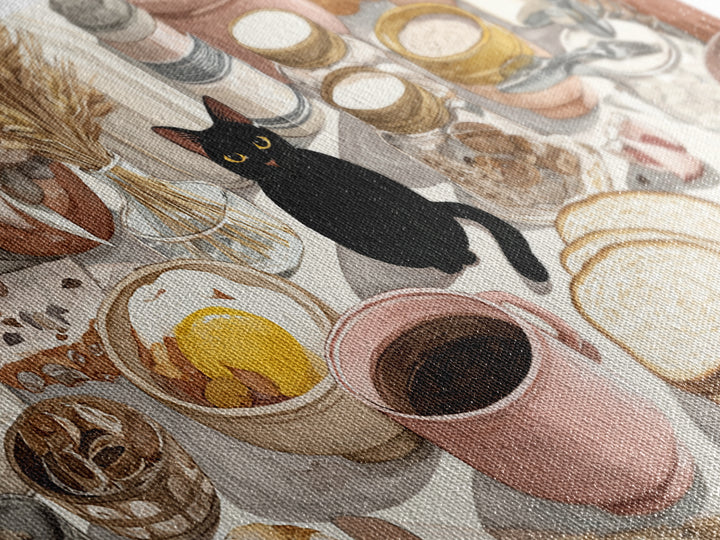 Black Cat Beside a Steaming Cup Framed Canvas Print, Coffee Shop Art, Contemporary Art, Cafe Decor, Cafe, Printable Art, CSA-2x1-10