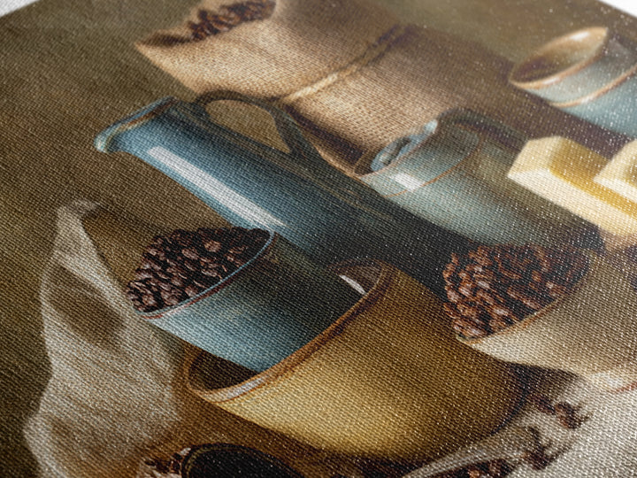 Coffee Beans and Burlap Sack Still Life Canvas Print, Coffee Shop Art, Textured Painting, Cafe Decor, Fine Art, Cafe, CSA-2x1-22