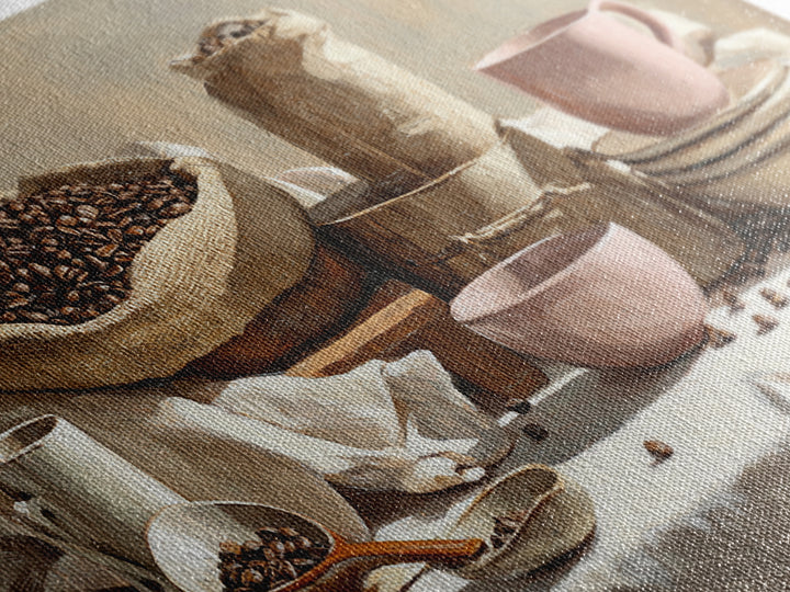 Coffee Beans and Burlap Sack Still Life Canvas Print, Coffee Shop Art, Canvas Wall Art, Cafe Decor, Cafe, Bedroom Wall Art, CSA-2x1-70