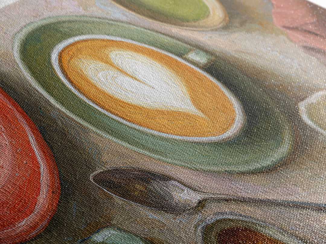 Latte Art Heart Seen from Above Framed Canvas Print, Coffee Shop Art, Kitchen Wall Decor, Cafe Decor, Oil Painting, Cafe, CSA-2x1-96