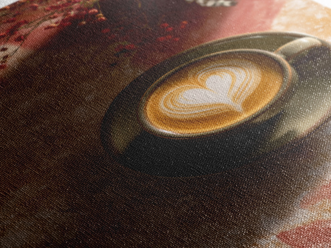 Latte Art Heart Seen from Above Framed Canvas Print, Coffee Shop Art, Digital Wall Art, Cafe Decor, Oil Painting, Cafe, CSA-2x3-12