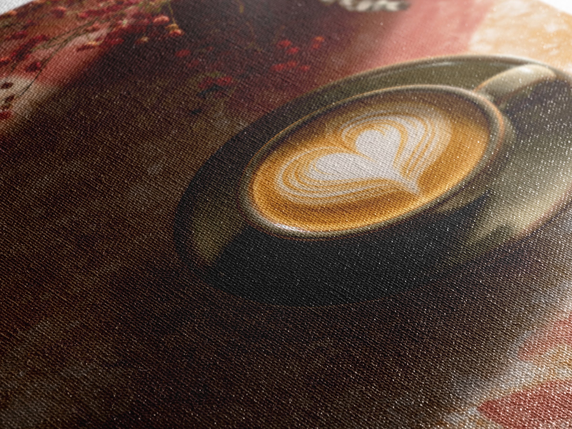 Latte Art Heart Seen from Above Framed Canvas Print, Coffee Shop Art, Digital Wall Art, Cafe Decor, Oil Painting, Cafe, CSA-2x3-12