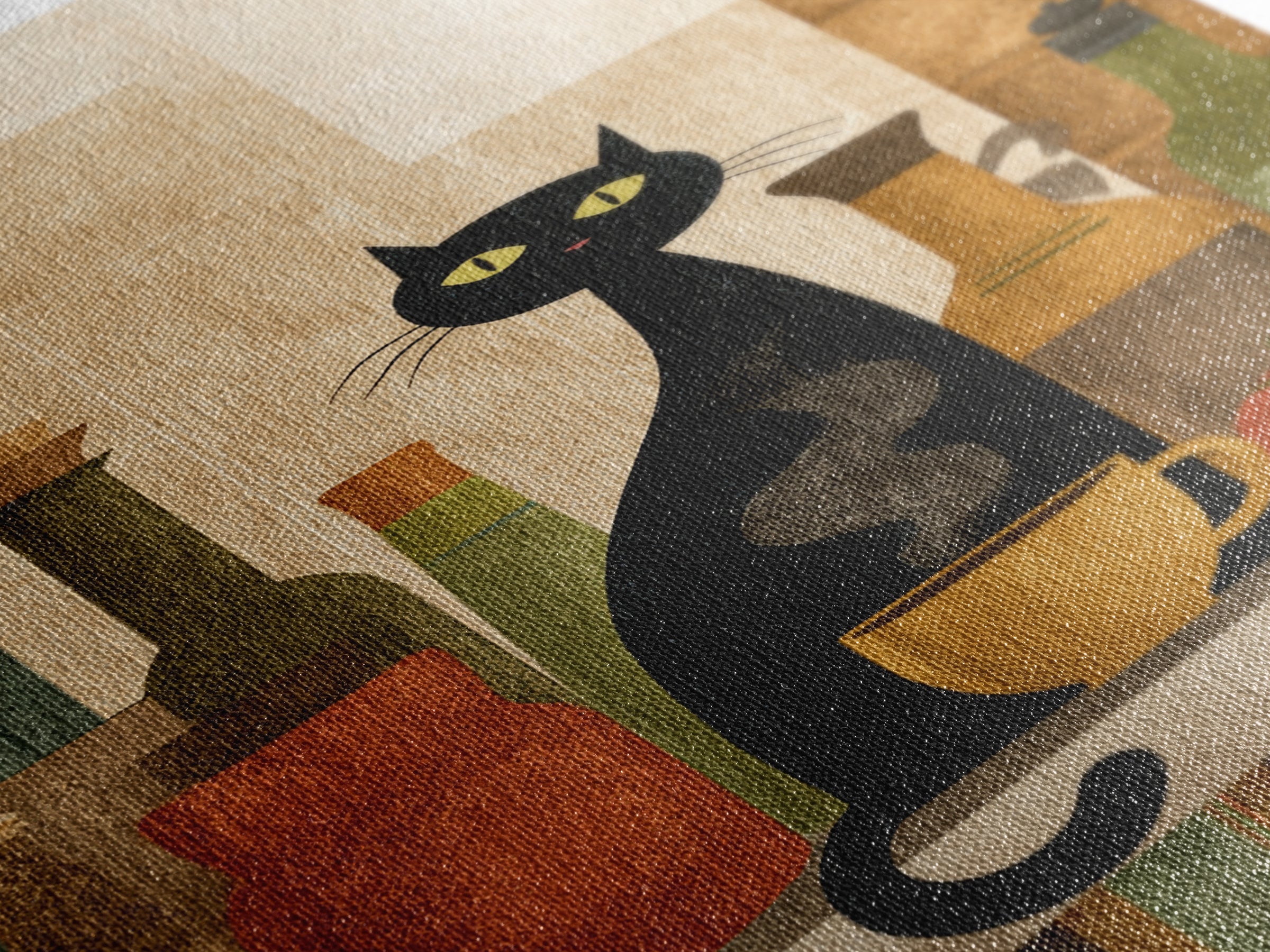 Black Cat Beside a Steaming Cup Framed Canvas Print, Coffee Shop Art, Wall Decor, Cafe Decor, Fine Art, Cafe, Kitchen Gift, CSA-2x3-46