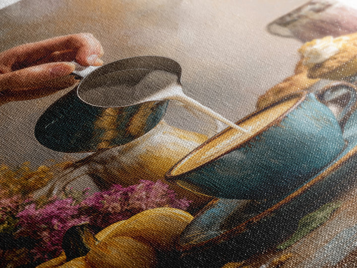 Barista Hands Pouring Milk into Espresso Framed Canvas Print, Coffee Shop Art, Kitchen Gift, Cafe Decor, Oil Painting, Cafe, CSA-2x3-53