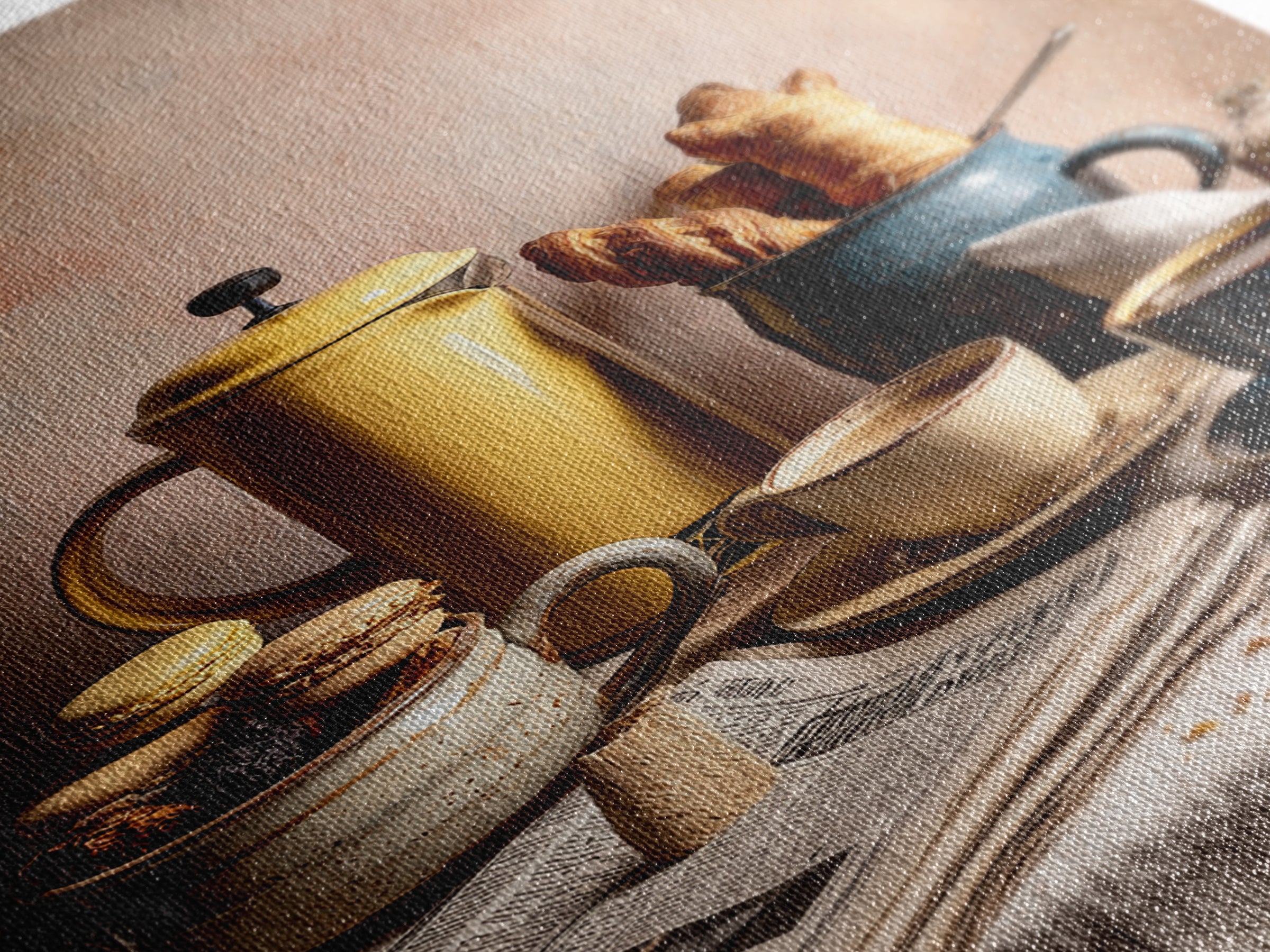 French Press and Morning Newspaper Without Readable Canvas Print, Coffee Shop Art, Digital Wall Art, Cafe Decor, Oil Painting, CSA-2x3-66