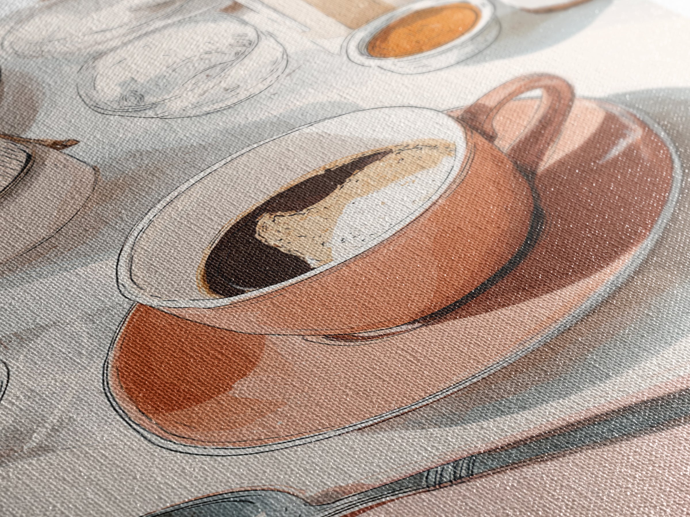 Minimal Line Art of a Cup and Framed Canvas Print, Coffee Shop Art, Kitchen Decor, Cafe Decor, Abstract Art, Cafe, CSA-2x3-98