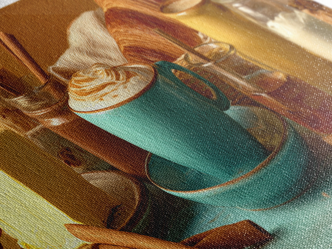 Cinnamon Sticks and Cappuccino Foam Still Life Canvas Print, Coffee Shop Art, Neutral Decor, Cafe Decor, Fine Art, Cafe, CSA-3x1-40