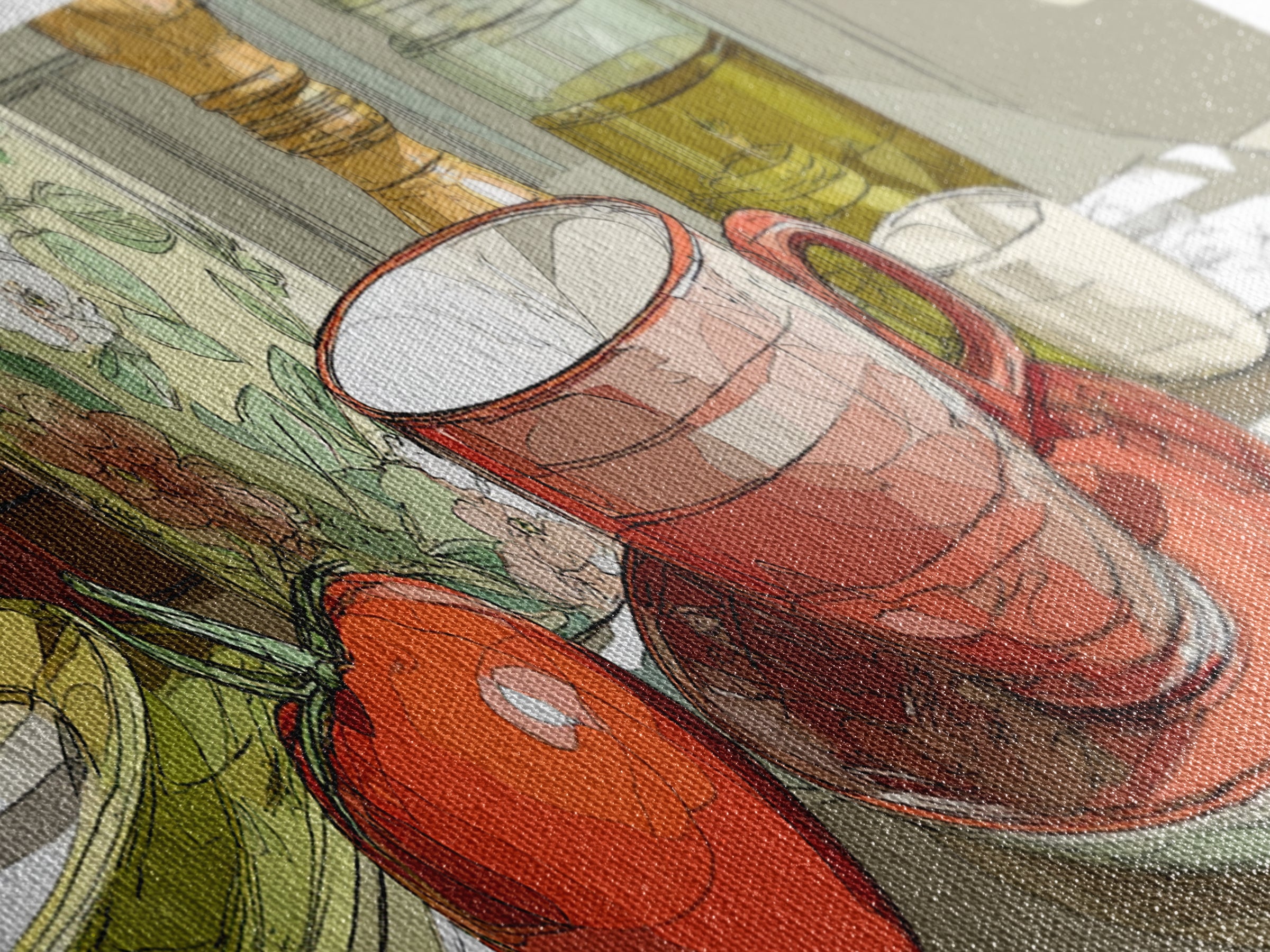 Minimal Line Art of a Cup and Framed Canvas Print, Coffee Shop Art, Dopamine Decor, Cafe Decor, Fine Art, Cafe, Coffee Wall Art, CSA-3x1-58