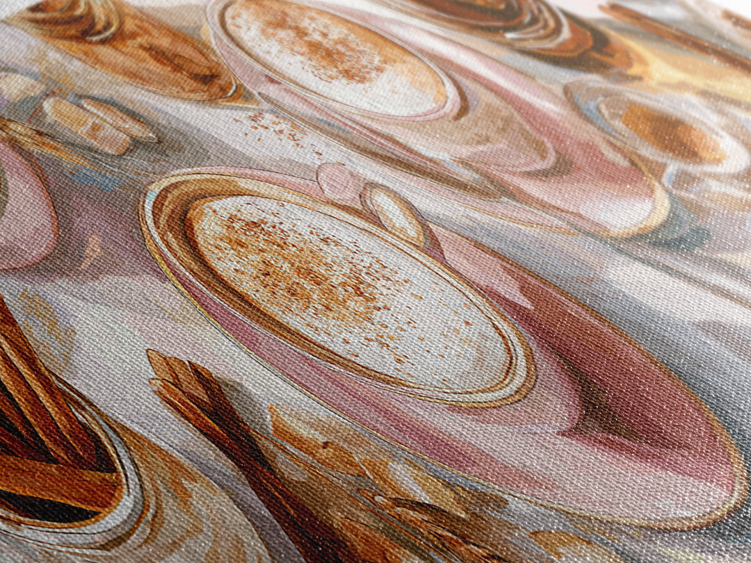 Cinnamon Sticks and Cappuccino Foam Still Life Canvas Print, Coffee Shop Art, Wall Art, Cafe Decor, Oil Painting, Cafe, CSA-3x1-88