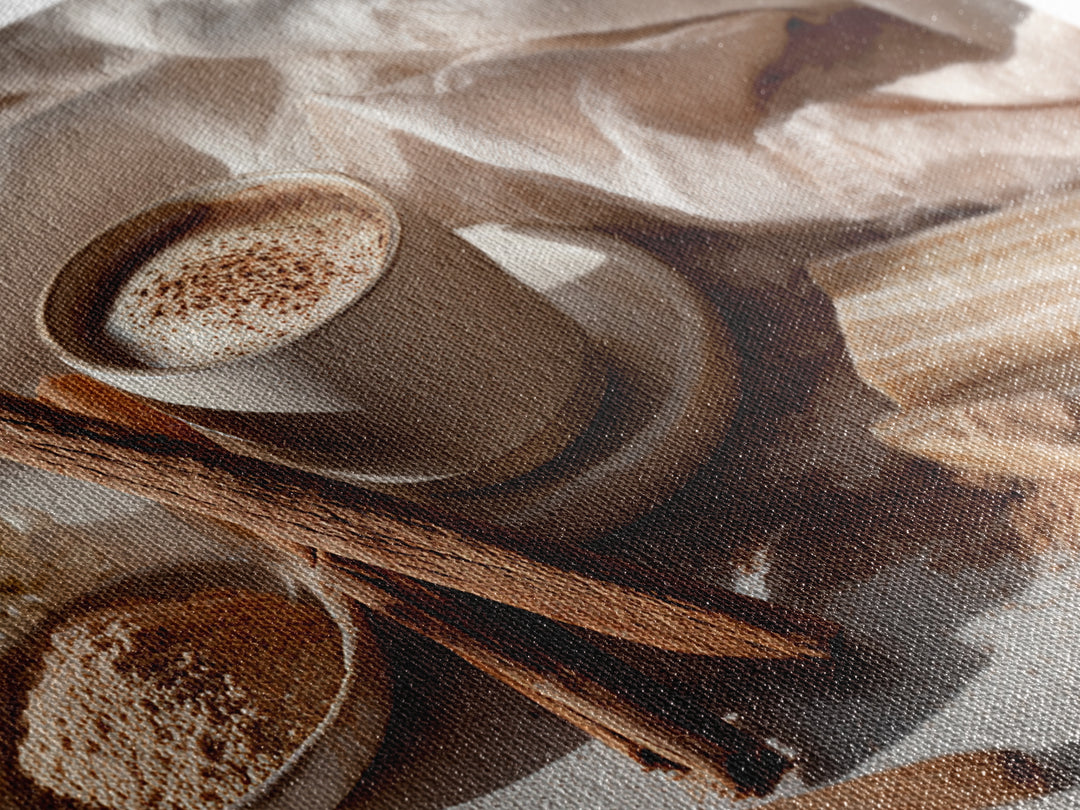 Cinnamon Sticks and Cappuccino Foam Still Life Canvas Print, Coffee Shop Art, Kitchen Gift, Cafe Decor, Oil Painting, Cafe, CSA-3x2-4